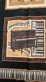 musical instrument quality quilters cotton fabric panel on black, Perfect Pitch by Dan Morris 2011 RJR fabrics, piano, cello, violin, drums