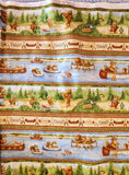 bears fishing beaver turtle squirrel wildlife quilters striped cotton fabric by the yard, Ramblin Woods Jacqueline Decker 2011 RJR Fabrics