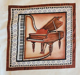 musical instrument quality quilters cotton fabric panel, Perfect Pitch by Dan Morris 2011 RJR fabrics, piano, trumpet, cello, violin, drums