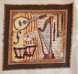 musical instrument quality quilters cotton fabric panel, Perfect Pitch by Dan Morris 2011 RJR fabrics, piano, trumpet, cello, violin, drums