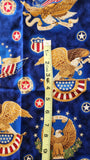 Americana fabric with eagles and other American symbols with a 4 1/2 inch red star border added, 250th anniversary quilt of valor
