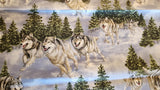 blue and grey wolf quilters cotton fabric by the yard, Hautman Courtesy of MHS licensing for VIP by Cranston, wildlife fabric