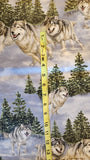 blue and grey wolf quilters cotton fabric by the yard, Hautman Courtesy of MHS licensing for VIP by Cranston, wildlife fabric