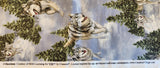 blue and grey wolf quilters cotton fabric by the yard, Hautman Courtesy of MHS licensing for VIP by Cranston, wildlife fabric