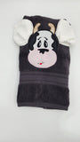 Black and white cow hand towel and white wash for ears cloth 3 dimensional, farmhouse bathroom decor