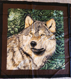 black and brown wolf fabric panel, Wolfsong designed for Exclusively Quilters, quality quilters cotton fabric, wildlife fabric