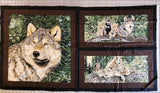 black and brown wolf fabric panel, Wolfsong designed for Exclusively Quilters, quality quilters cotton fabric, wildlife fabric