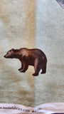 Wildlife sage green fabric panel with bear, moose, canoe, leaves, Canoe Country by Holly Taylor for Moda