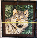 black and brown wolf fabric panel, Wolfsong designed for Exclusively Quilters, quality quilters cotton fabric, wildlife fabric