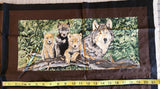 black and brown wolf fabric panel, Wolfsong designed for Exclusively Quilters, quality quilters cotton fabric, wildlife fabric