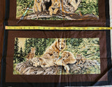 black and brown wolf fabric panel, Wolfsong designed for Exclusively Quilters, quality quilters cotton fabric, wildlife fabric