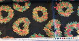 Christmas wreaths on black quilters fabric by the yard, Country Holiday by Hoffman International Fabrics screen print