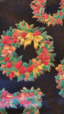 Christmas wreaths on black quilters fabric by the yard, Country Holiday by Hoffman International Fabrics screen print