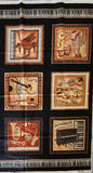 musical instrument quality quilters cotton fabric panel on black, Perfect Pitch by Dan Morris 2011 RJR fabrics, piano, cello, violin, drums