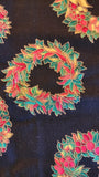 Christmas wreaths on black quilters fabric by the yard, Country Holiday by Hoffman International Fabrics screen print