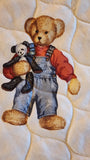 teddy bear baby quilt toddler bed quilt blue and maroon teddy bears with toys retro quilt