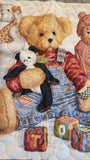 teddy bear baby quilt toddler bed quilt blue and maroon teddy bears with toys retro quilt