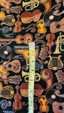 black instrument quality quilters cotton fabric, Perfect Pitch by Dan Morris 2011 RJR Fabrics, piano, guitar, record fabric