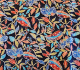 blue , red, and olive green floral and leaf cotton fabric by the yard, Jakarta by Hoffman California International Fabrics Screen Print