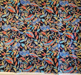 blue , red, and olive green floral and leaf cotton fabric by the yard, Jakarta by Hoffman California International Fabrics Screen Print