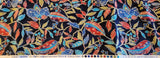 blue , red, and olive green floral and leaf cotton fabric by the yard, Jakarta by Hoffman California International Fabrics Screen Print
