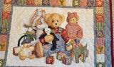 teddy bear baby quilt toddler bed quilt blue and maroon teddy bears with toys retro quilt