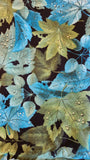 green and blue leaves on black background quilters cotton fabric by the yard, Red's Meadow by RJR Fashion Fabrics