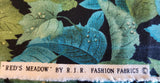 green and blue leaves on black background quilters cotton fabric by the yard, Red's Meadow by RJR Fashion Fabrics