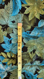 green and blue leaves on black background quilters cotton fabric by the yard, Red's Meadow by RJR Fashion Fabrics