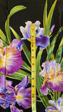 iris quilters cotton fabric on black background, Michael Miller fabrics, Primavera Iris, D#DC4127