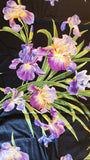 iris quilters cotton fabric on black background, Michael Miller fabrics, Primavera Iris, D#DC4127