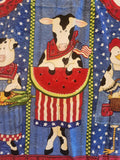 Daisy Kingdom Barnyard apron panel, fabric panel for an apron that includes a cow, chicken and pig, hot pad and towel applique included