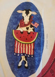 Daisy Kingdom Barnyard apron panel, fabric panel for an apron that includes a cow, chicken and pig, hot pad and towel applique included