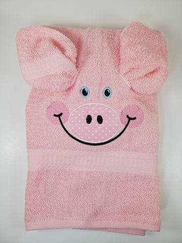 pig hand towel and wash cloth set, farm themed kid's towel, birthday gift, Barn animals, farmhouse decor, bath toy, Christmas gift