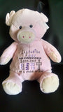 Custom personalized embroidered birth statistics stuffed pig plush animal