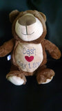 Custom personalized embroidered birth statistics stuffed brown/tan bear plush animal new baby adoption ring bearer flower girl