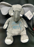 Grey elephant Custom personalized embroidered birth statistics stuffed plush animal