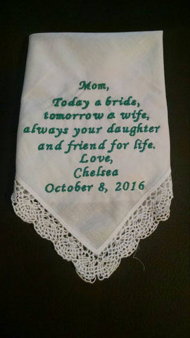 Personalized embroidered women&#39;s handkerchief mother-of-the-bride  mother-in-law  step mom  grandmother handkerchief with gift box