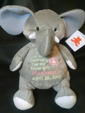 Grey elephant Custom personalized embroidered birth statistics stuffed plush animal