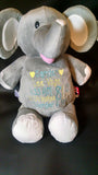 Custom personalized embroidered cubby elephant stuffed plush animal new baby shower birth statistics ring bearer flower girl adoption birth