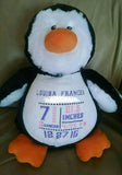 Custom personalized embroidered penguin birth statistics stuffed plush animal new baby adoption birthday gift ring bearer flower girl