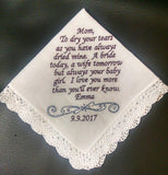 Personalized embroidered women&#39;s handkerchief with gift box, mother-of-the-bride gift, mother-in-law gift, step mom gift, grandmother gift,