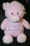 Custom personalized embroidered birth statistics stuffed pig plush animal