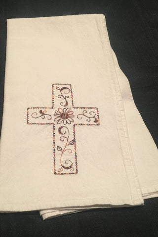 Cross embroidered tea towel