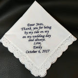 women&#39;s embroidered handkerchief // wedding // grandmother // mother-in-law//step mom// custom personalized with gift box