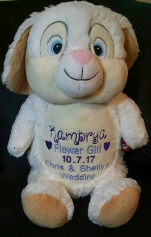 Custom personalized embroidered cubby white rabbit stuffed plush animal new baby adoption birthday gift flower girl ring bearer