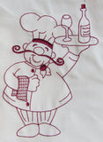 Chef with wine and wine bottle embroidered tea towel