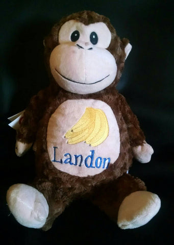 Custom personalize brown and tan monkey stuffed animal - birth statistics - child's name - wedding - ring bearer gift - flower girl gift