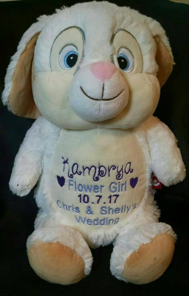 thumbnail interactive-video image 1 of FE Flower Girl Teddy Bear Plush – Wedding Flower Girl Gifts – Adorable Stuffed Bear 1 of 5