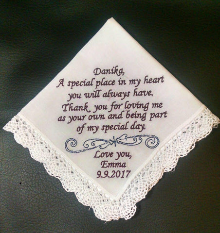 Personalized embroidered women&#39;s handkerchief with gift box, mother-of-the-bride gift, mother-in-law gift, step mom gift, grandmother gift,